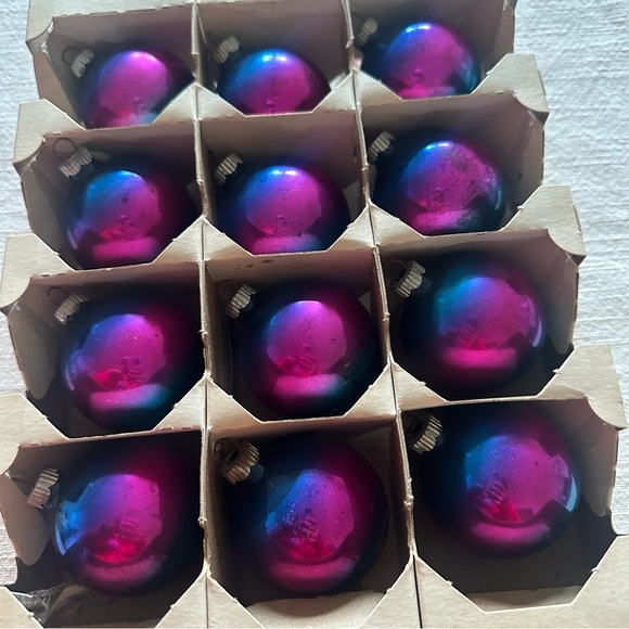 VTG Shiny Brite RARE Mercury Glass Christmas Ornaments Blue Pink Ombre Box 12 - Picture 3 of 12
